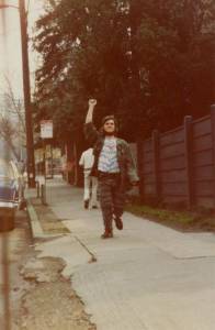 The StiKman camouflaged as a hippy in 1980 