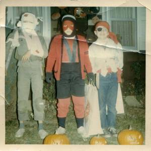 The StiKman dressed as Ant-man for Halloween in 1965 with the brothers Eagan 